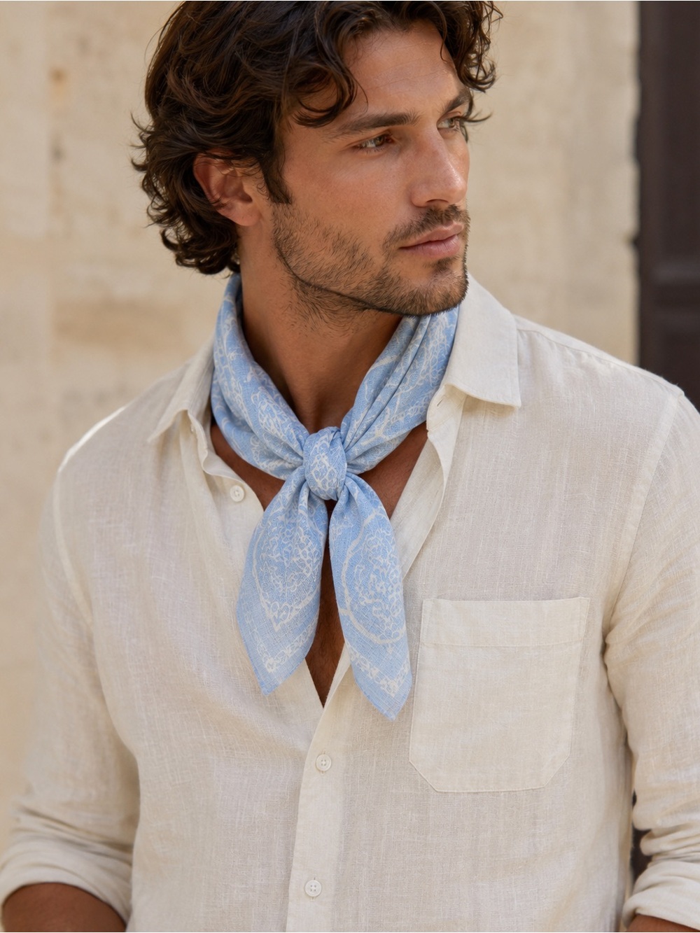 NWT Gutteridge 100% Linen Blue Paisley Bandana Italian Unisex